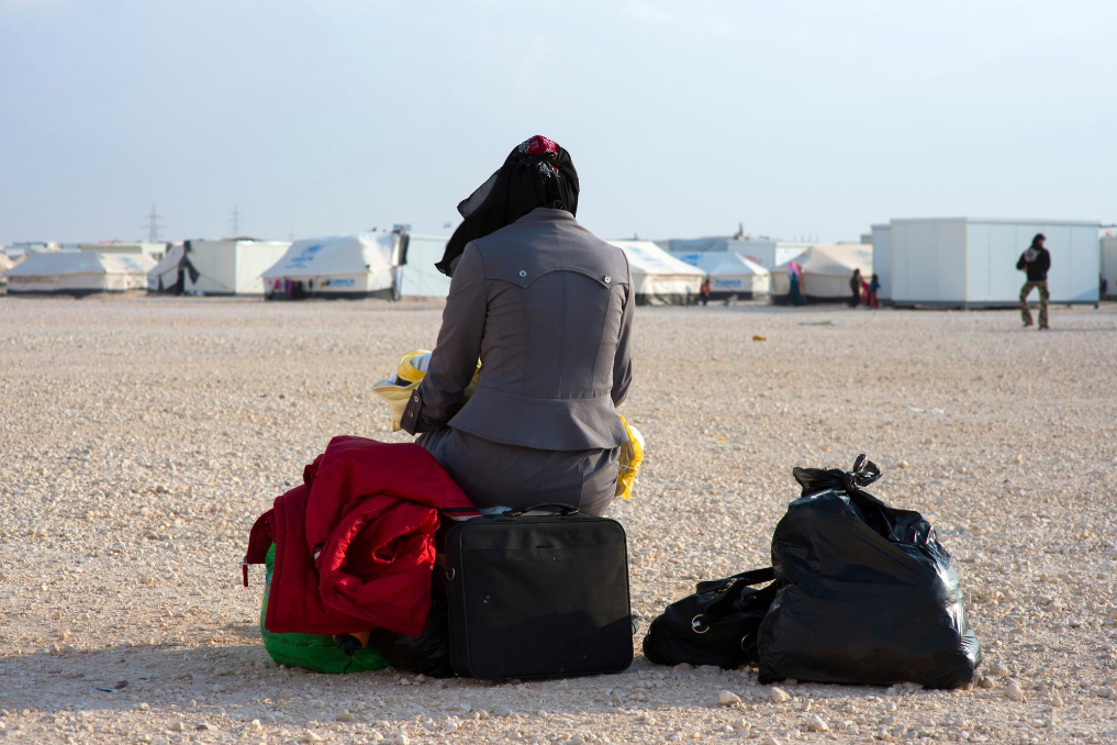 Slachtoffer van een gewapend conflict. Vrouw in vluchtelingenkamp